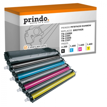 Prindo Toner-Kit gelb, magenta, schwarz, cyan (PRTBTN230 Rainbow) ersetzt TN-230BK, TN-230C, TN-230M, TN-230Y